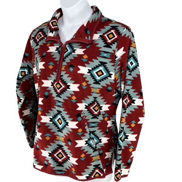 Wrangler Retro Unisex XL Aztec Oversized Pullover Fleece 1/4 Zip Jacket Medieval - Picture 10 of 16
